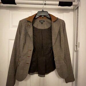 BEBE Brown Plaid Blazer Jacket with Buttons - Size US 4